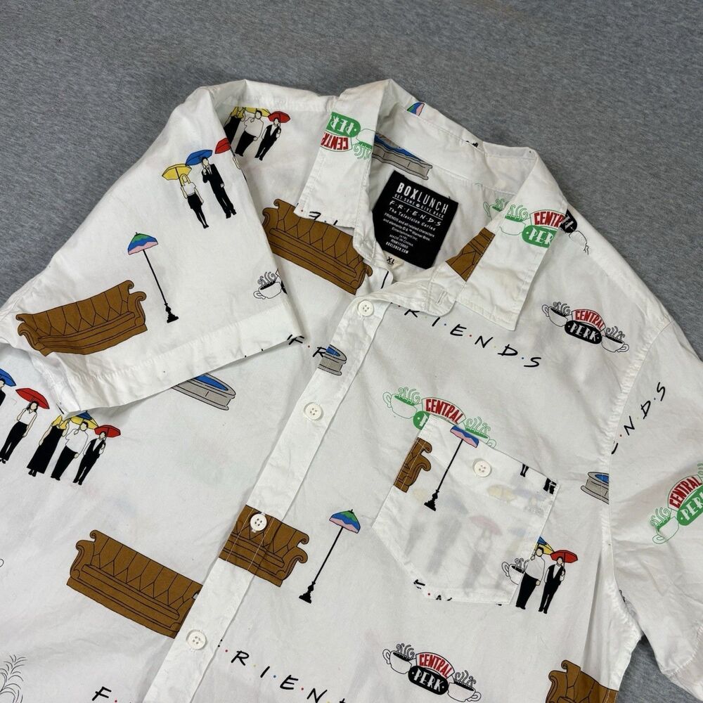 BoxLunch Friends Button Up Shirt XL Central Perk Couch TV Show Cotton White